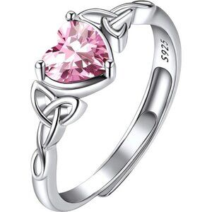 925 Sterling Silver Good Luck Celtic Trinity Knot/Claddagh Heart Birthstone Ring